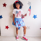 Patriotic Sequin Bow Patch Short Sleeve T-Shirt - White