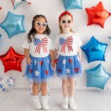 Patriotic Sequin Bow Patch Short Sleeve T-Shirt - White