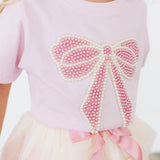 Pearl Bow Patch Short Sleeve T-Shirt - Ballet