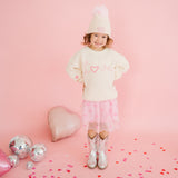 Pearl Heart Patch Pom Pom Beanie - Natural