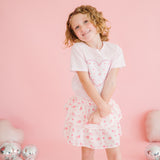 Dainty Rose Pearl Heart Patch Short Sleeve T-Shirt - Ballet