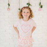 Dainty Rose Pearl Heart Patch Short Sleeve T-Shirt - Ballet