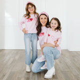 XOXO Sequin Patch Valentine's Day Long Sleeve Romper - Ballet