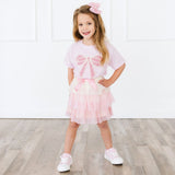 Pearl Bow Patch Short Sleeve T-Shirt - Ballet