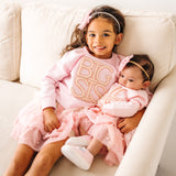 Lil Sis Pearl Patch Long Sleeve Romper - Ballet