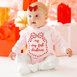 My First Christmas Sequin Bow Patch Long Sleeve Romper