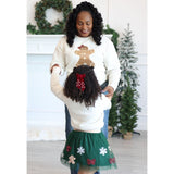 Gingerbread Sequin Patch Christmas Women's Sweatshirt - Natural