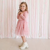Satin Bow Long Sleeve Tutu Dress