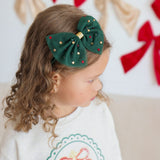 Emerald Rhinestone Christmas Tulle Bow Headband