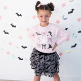 Flocked Bats Halloween Bow Tiered Tutu Skirt
