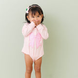 Pink Bow Sequin Patch Long Sleeve Romper - Ballet