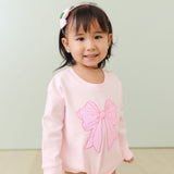 Pink Bow Sequin Patch Long Sleeve Romper - Ballet