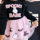 Spooky Babe Patch Halloween Sweatshirt - Black