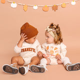 Thankful Patch Varsity Thanksgiving Long Sleeve Romper - Natural