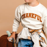 Thankful Patch Varsity Thanksgiving Sweatshirt - Natural