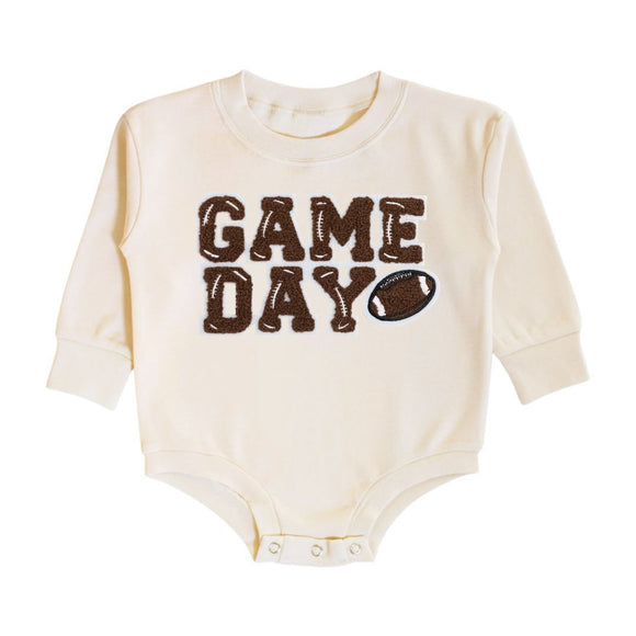 Game Day Patch Long Sleeve Romper - Natural