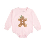 Gingerbread Sequin Patch Christmas Long Sleeve Romper
