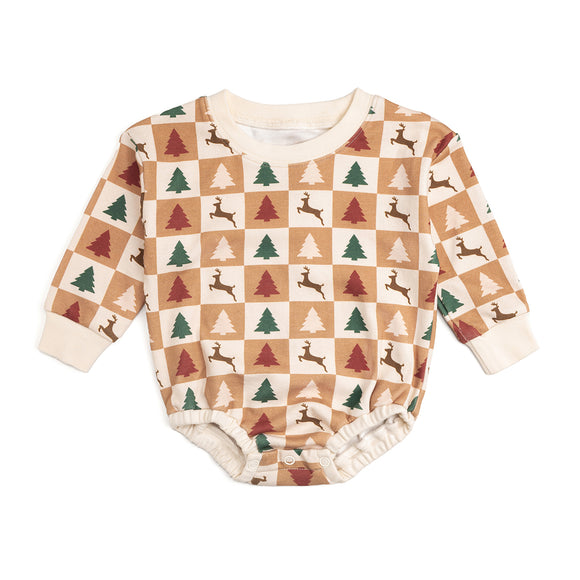 Cabin Christmas Long Sleeve Romper - Natural