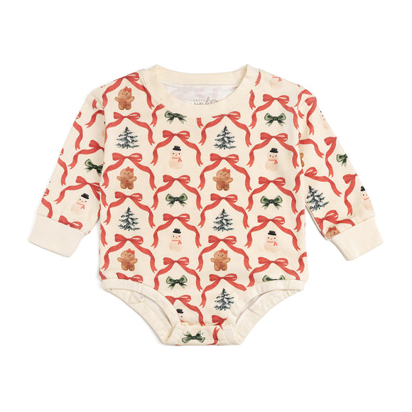 Christmas Cutie Long Sleeve Romper - Natural