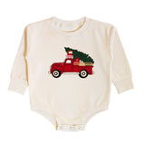 Christmas Truck Patch Long Sleeve Romper - Natural
