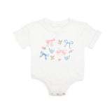 Floral & Bow Watercolor Short Sleeve Romper - White