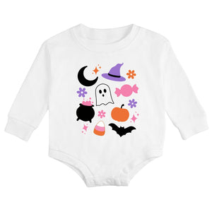 Halloween Fun Long Sleeve Romper - White