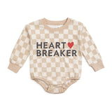 Heartbreaker Checkered Valentine's Day Long Sleeve Romper - Natural