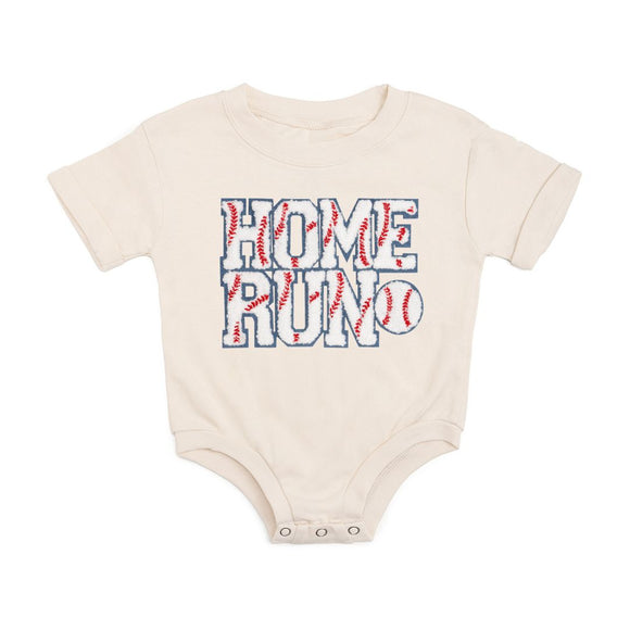 Home Run Patch Short Sleeve Romper - Natural