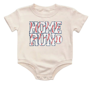 Home Run Patch Short Sleeve Romper - Natural