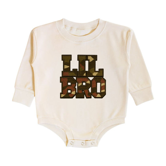 Lil Bro Camo Patch Long Sleeve Romper - Natural