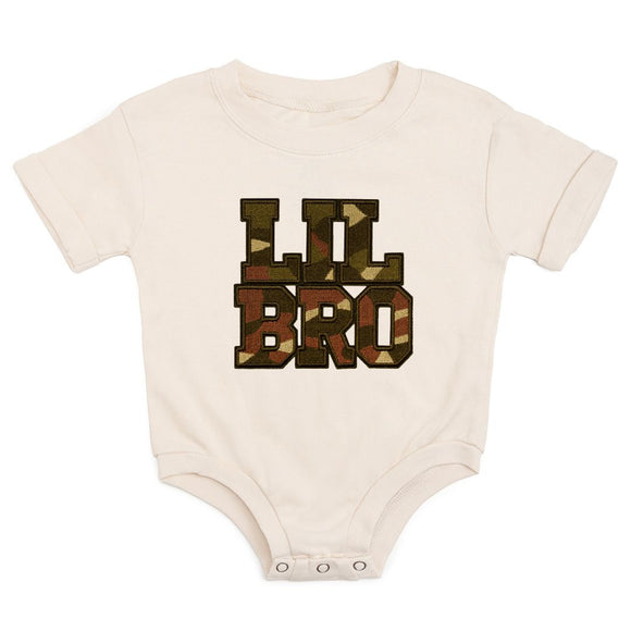 Lil Bro Camo Patch Short Sleeve Romper - Natural