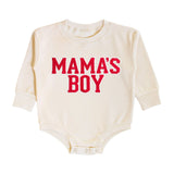 Mama's Boy Varsity Patch Valentine's Day Long Sleeve Romper - Natural