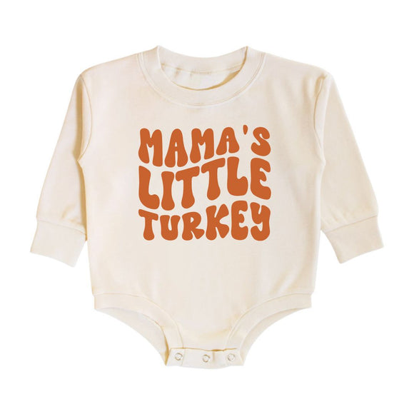 Mama's Little Turkey Thanksgiving Long Sleeve Romper - Natural