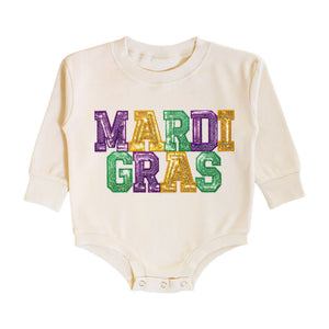 Mardi Gras Patch Long Sleeve Romper - Natural