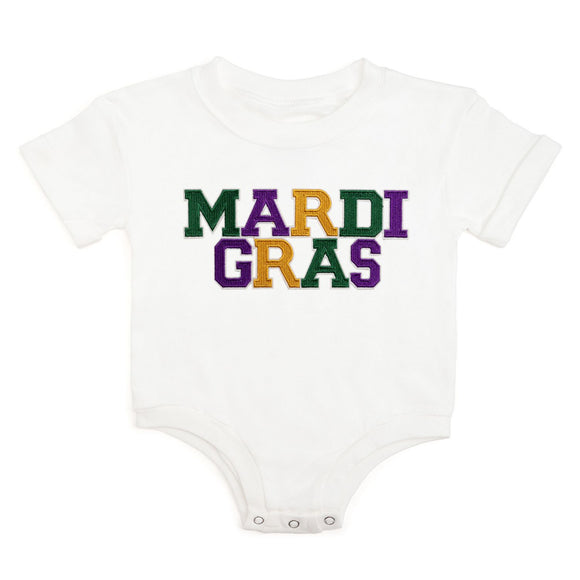 Mardi Gras Patch Short Sleeve Romper - White