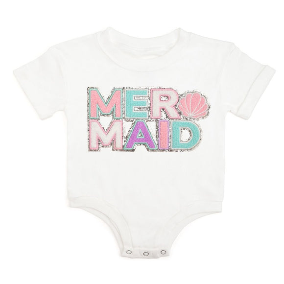 Mermaid Patch Short Sleeve Romper - White