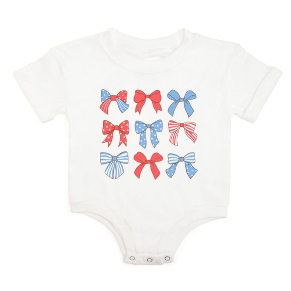 Patriotic Cutie Short Sleeve Romper - White