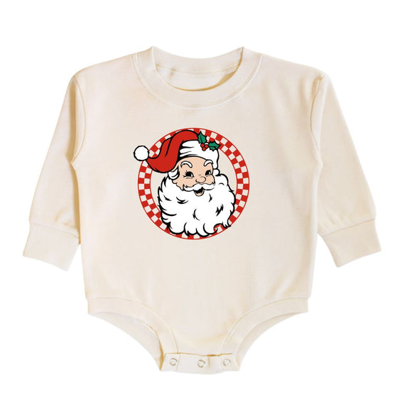 Retro Santa Christmas Long Sleeve Romper - Natural