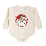 Retro Santa Christmas Long Sleeve Romper - Natural