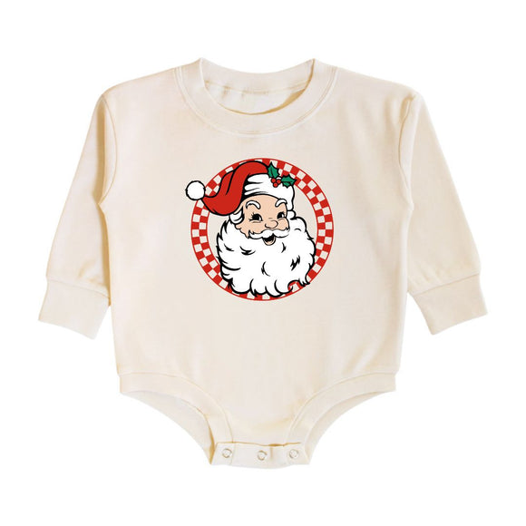 Retro Santa Christmas Long Sleeve Romper - Natural