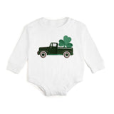 Shamrock Truck Patch St. Patrick's Day Long Sleeve Romper - White