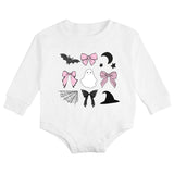 Spooky Coquette Halloween Long Sleeve Romper - White