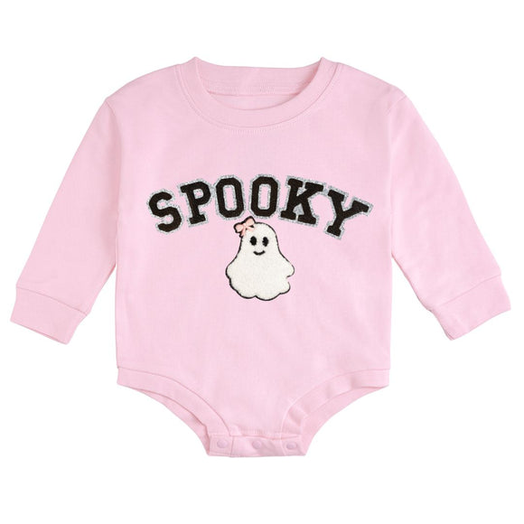 Spooky Patch Halloween Long Sleeve Romper - Ballet
