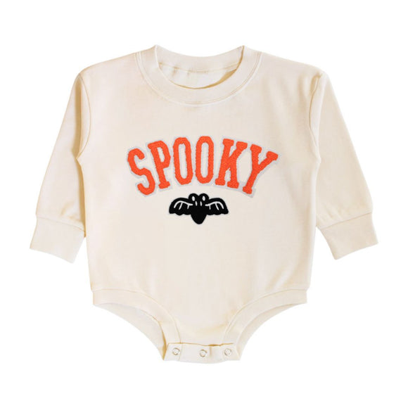 Spooky Patch Halloween Long Sleeve Romper - Natural