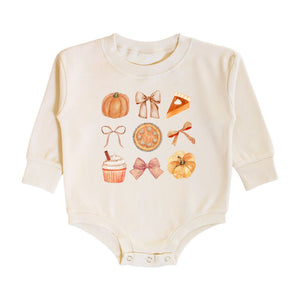 Thankful Cutie Thanksgiving Long Sleeve Romper - Natural