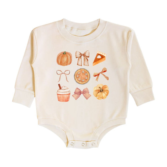 Thankful Cutie Thanksgiving Long Sleeve Romper - Natural