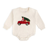 Vintage Christmas Truck Patch Long Sleeve Romper