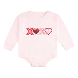 XOXO Sequin Patch Valentine's Day Long Sleeve Romper - Ballet