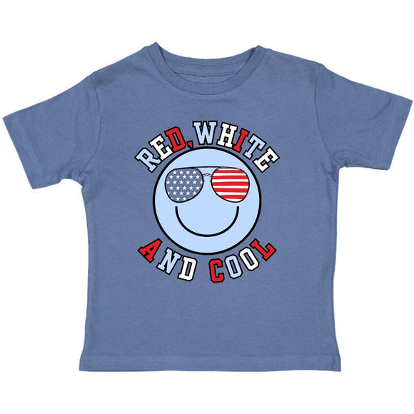 Red, White, and Cool Patriotic Smiley Short Sleeve T-Shirt - Indigo
