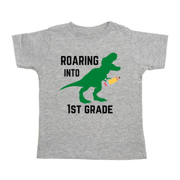 Roaring Into First Grade Short Sleeve T-Shirt - Gray